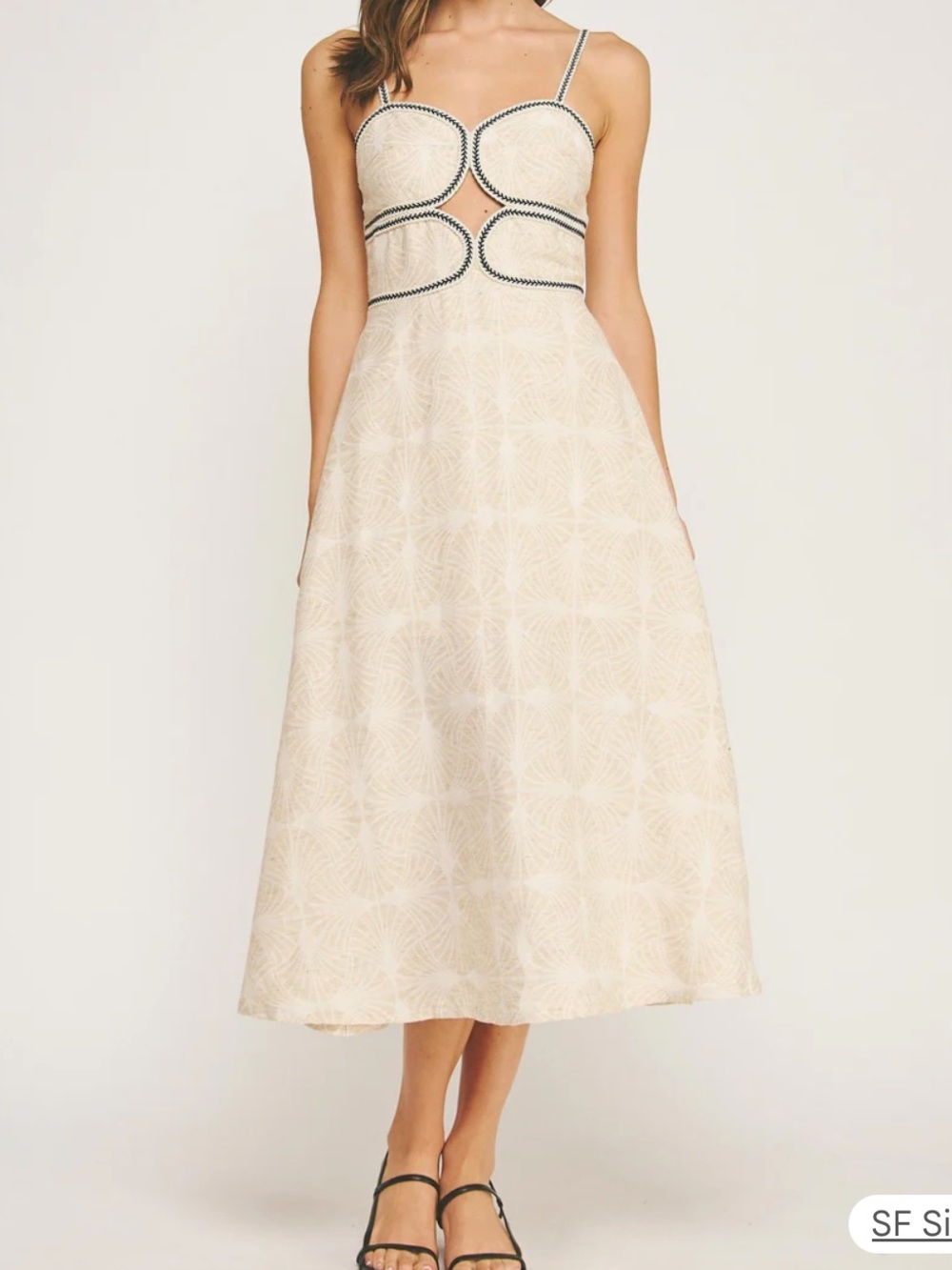 Braid Detail Jacquard Midi Dress — Cream